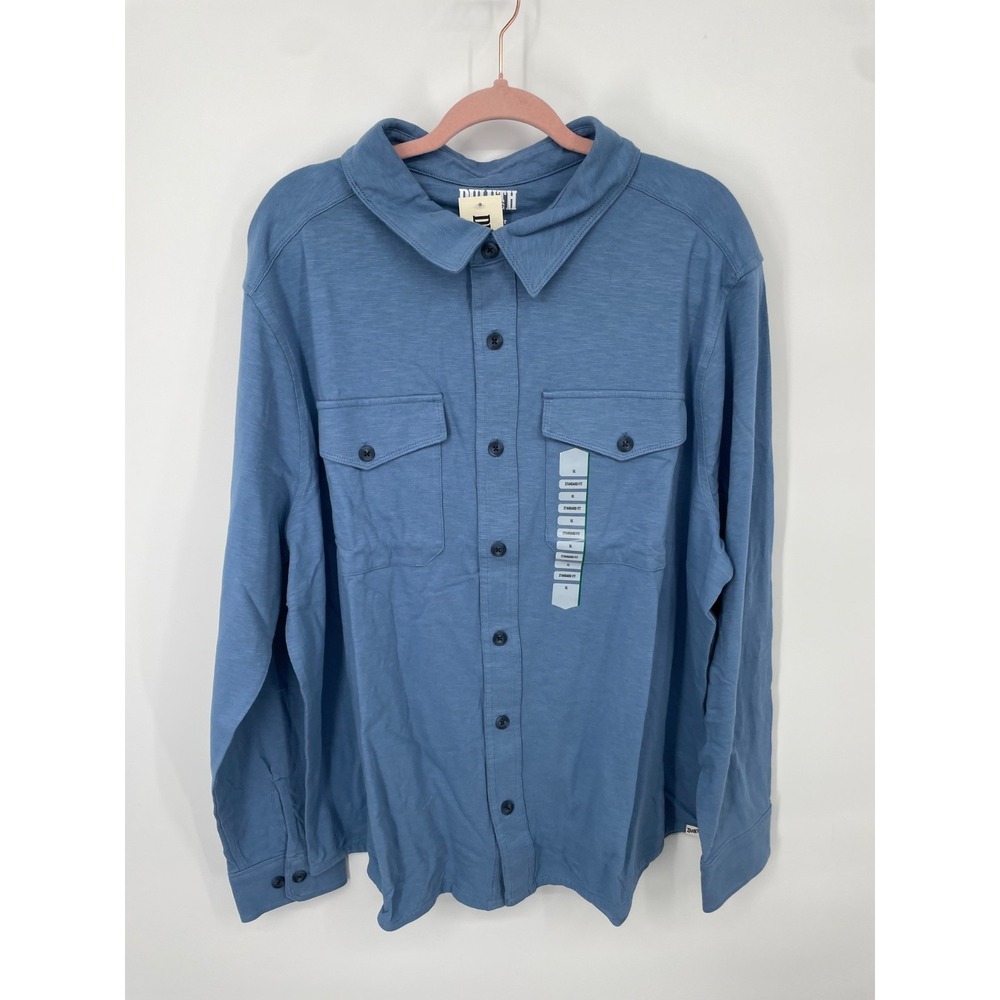 Duluth Trading Co. Shirt Men's XL Stone Blue 100% Cotton Knit Button Down NWT